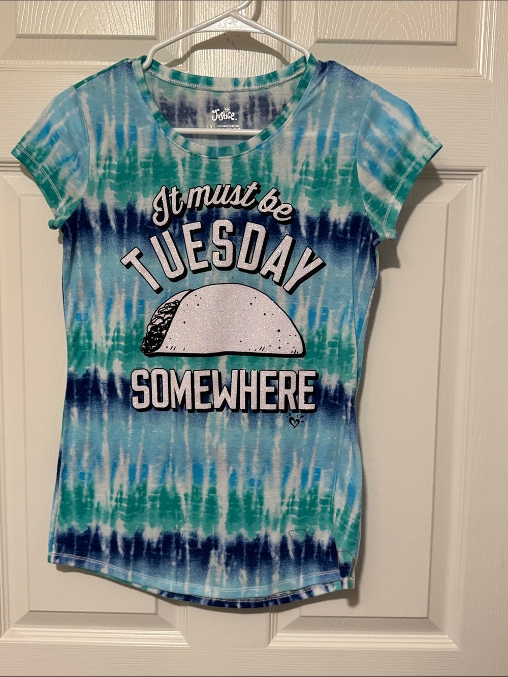 Justice Blue and Green Tie-Dye Graphic Tee